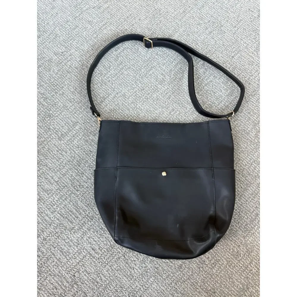 Bostanten black leather large‎ bag insert zip pouch crossbody and shoulder strap